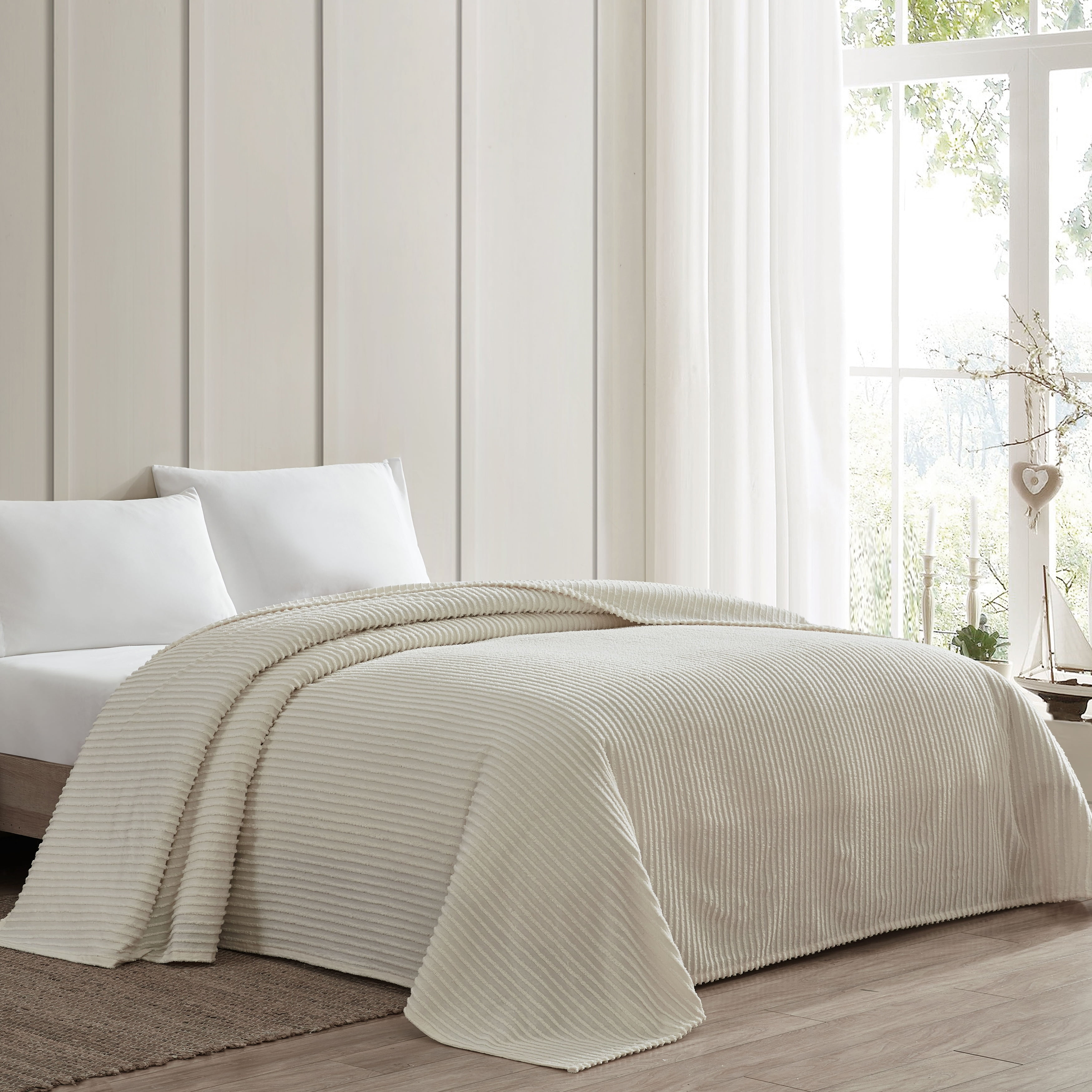 Ivory Twin Cotton Channel Striped Bedspread Set