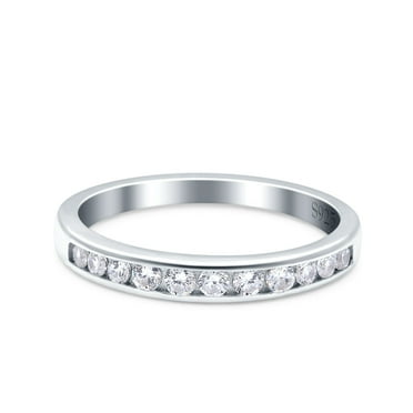 Channel Half Eternity Ring Wedding Band Round Pave CZ 925 Sterling Silver Size 4
