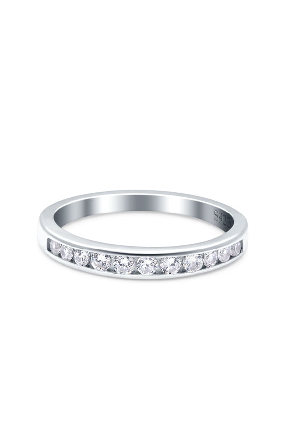 Channel Half Eternity Ring Wedding Band Round Pave CZ 925 Sterling Silver Size 5