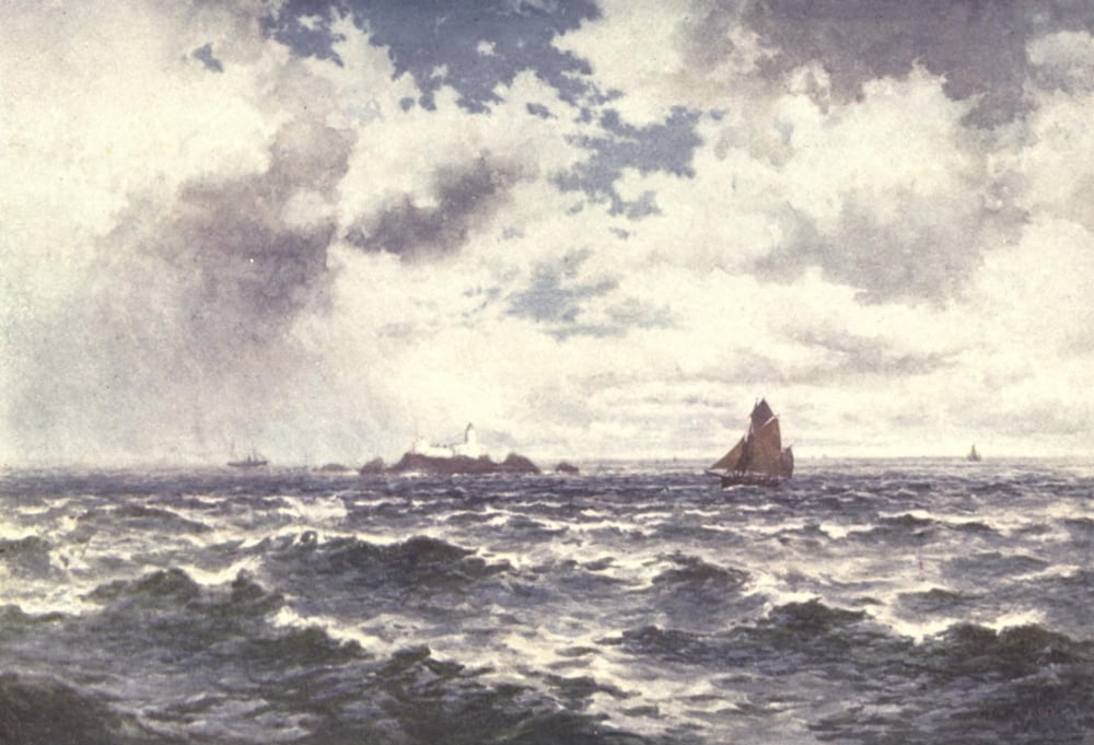 Channel Islands 1911 Casquet Rocks & Lighthouse Canvas Art - Henry Bowser Wimbush (24 x 36)