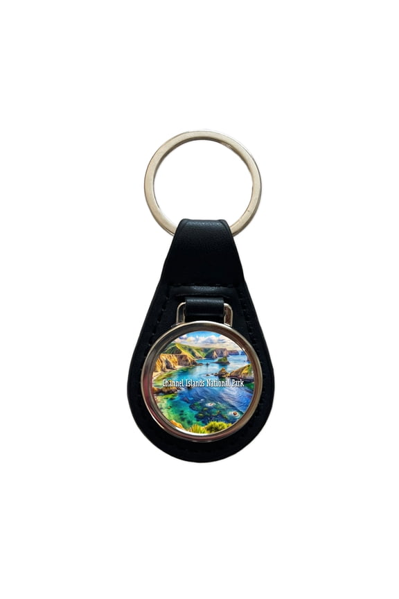 Channel Islands National Park California Metal Black Leather Keychain