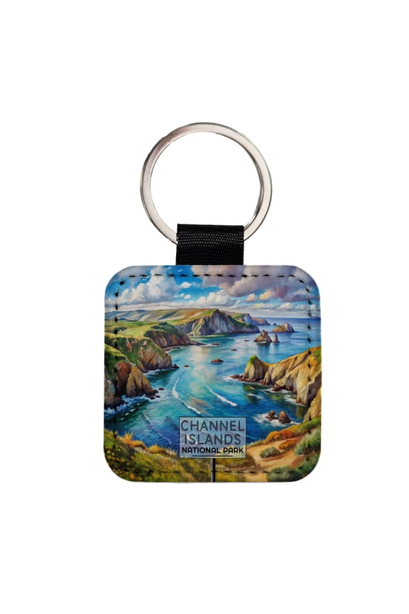 Channel Islands National Park California Watercolor Faux Leather Square Keychain