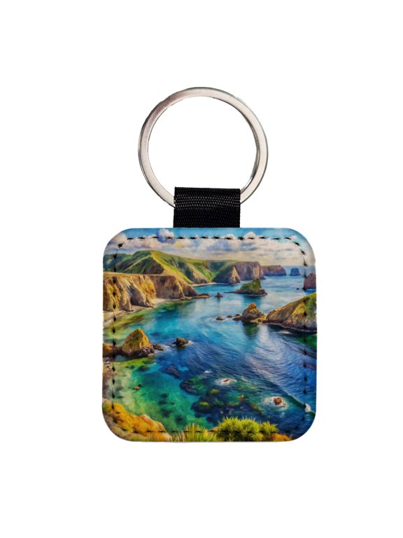 Channel Islands National Park California Watercolor Style Faux Leather Square Keychain