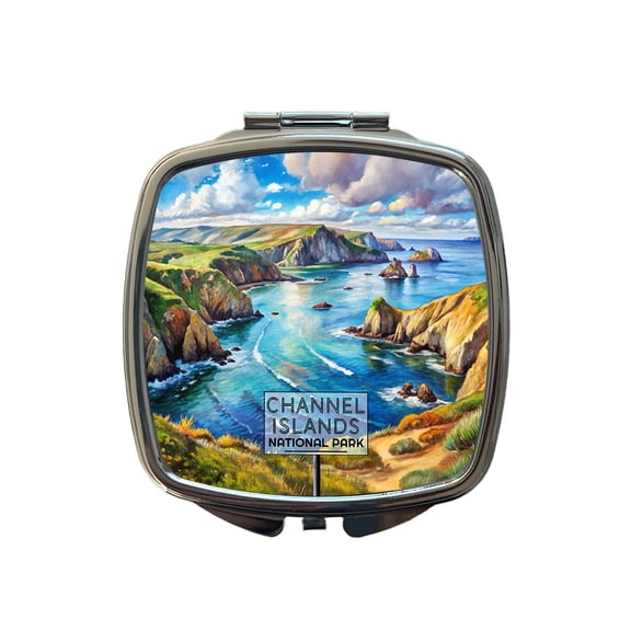 Channel Islands National Park California Watercolor Travel Makeup Handbag Purse Small Pocket Compact Mirror