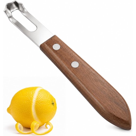 Channel Knife, Citrus Zester, Stainless Steel Lemon Peeler with Walnut Handle, Bar Tools for Bartenders and Home Mixologists, Cocktail Garnish Tool for Home Bar and Kitchen