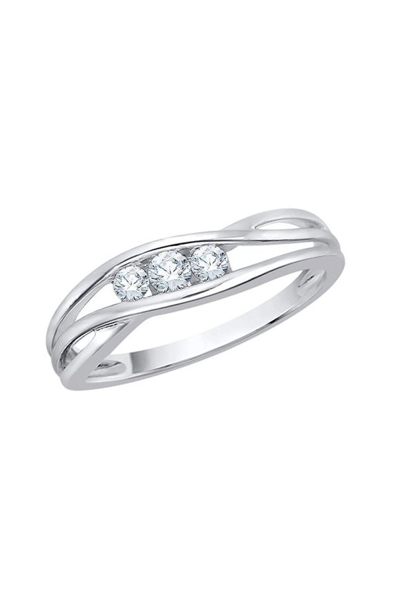 Channel Set 3 Diamond Promise Ring in Sterling Silver (1/6 cttw, I-J, I1-I2) (Size-10.5)