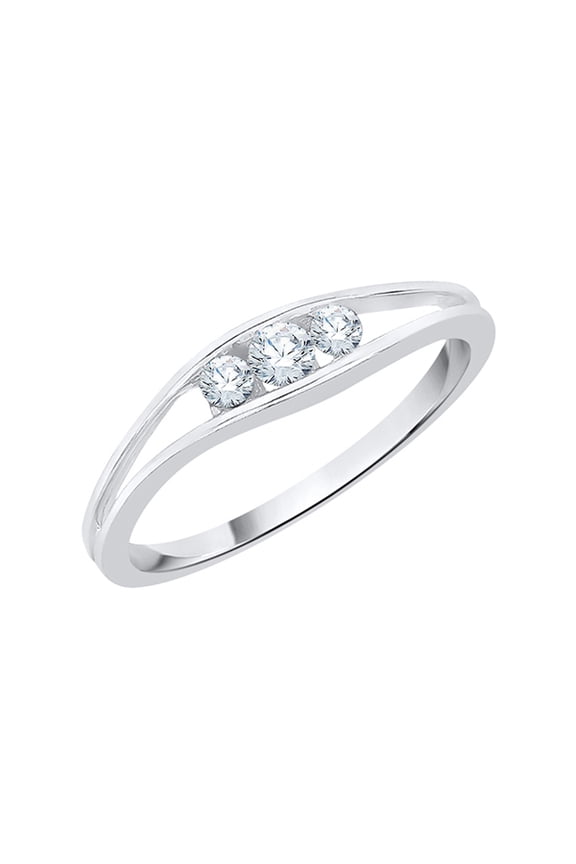 Channel Set 3 Diamond Promise Ring in Sterling Silver (1/6 cttw, I-J, I1-I2) (Size-6.5)