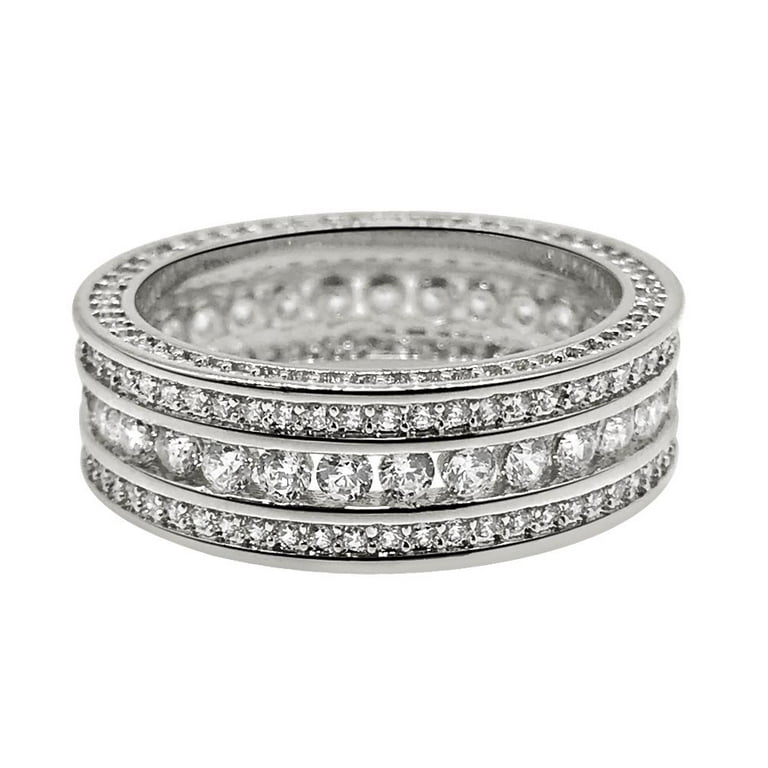 Channel Set 360 Eternity Band Rhodium CZ Bling Bling Ring Channel Set 360 Eternity Band Rhodium CZ Bling Bling Ring