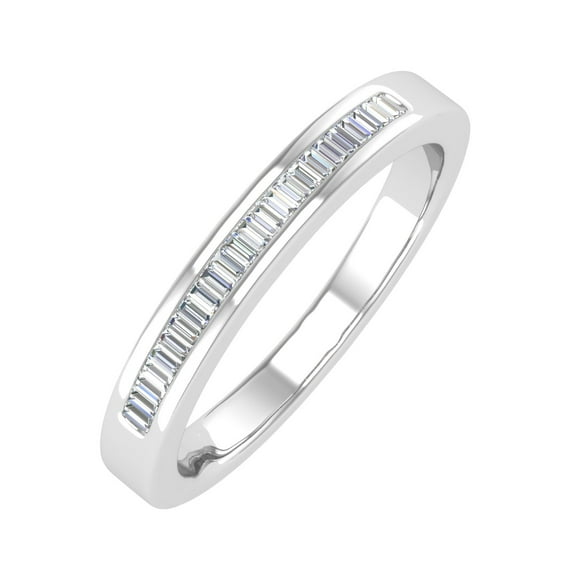 Channel Set Baguette Shape Diamond Wedding Band Ring in 14K White Gold (0.16 cttw) (Ring Size 4) (SI1-SI2 Clarity)