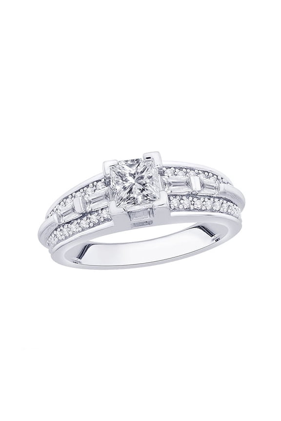 Channel Set Baguette and Princess Cut Diamond Engagement Ring in 14K White Gold (1 cttw, H-I, I2-I3)