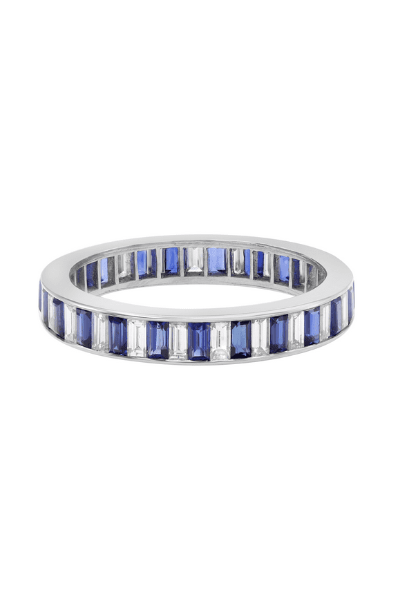 Channel Set Blue Sapphire Diamond Eternity Band Ring Platinum 1.72Cttw Size 6.75