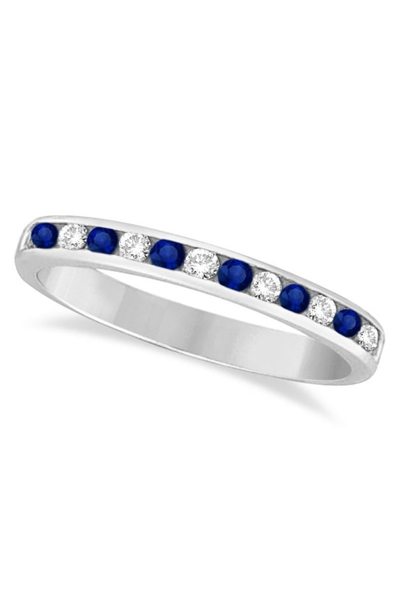 Channel-Set Blue Sapphire and Diamond Ring 14k White Gold (0.40ct)