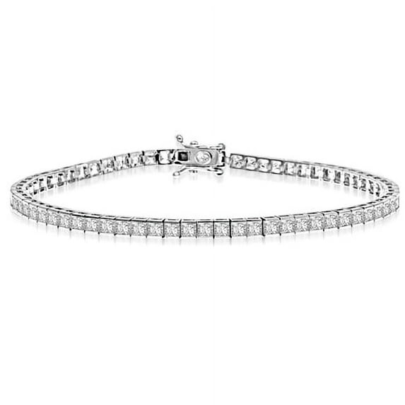 Channel Set Bracelet with Artificial Princess Cut Diamonds by Diamond Essence set in Sterling Silver