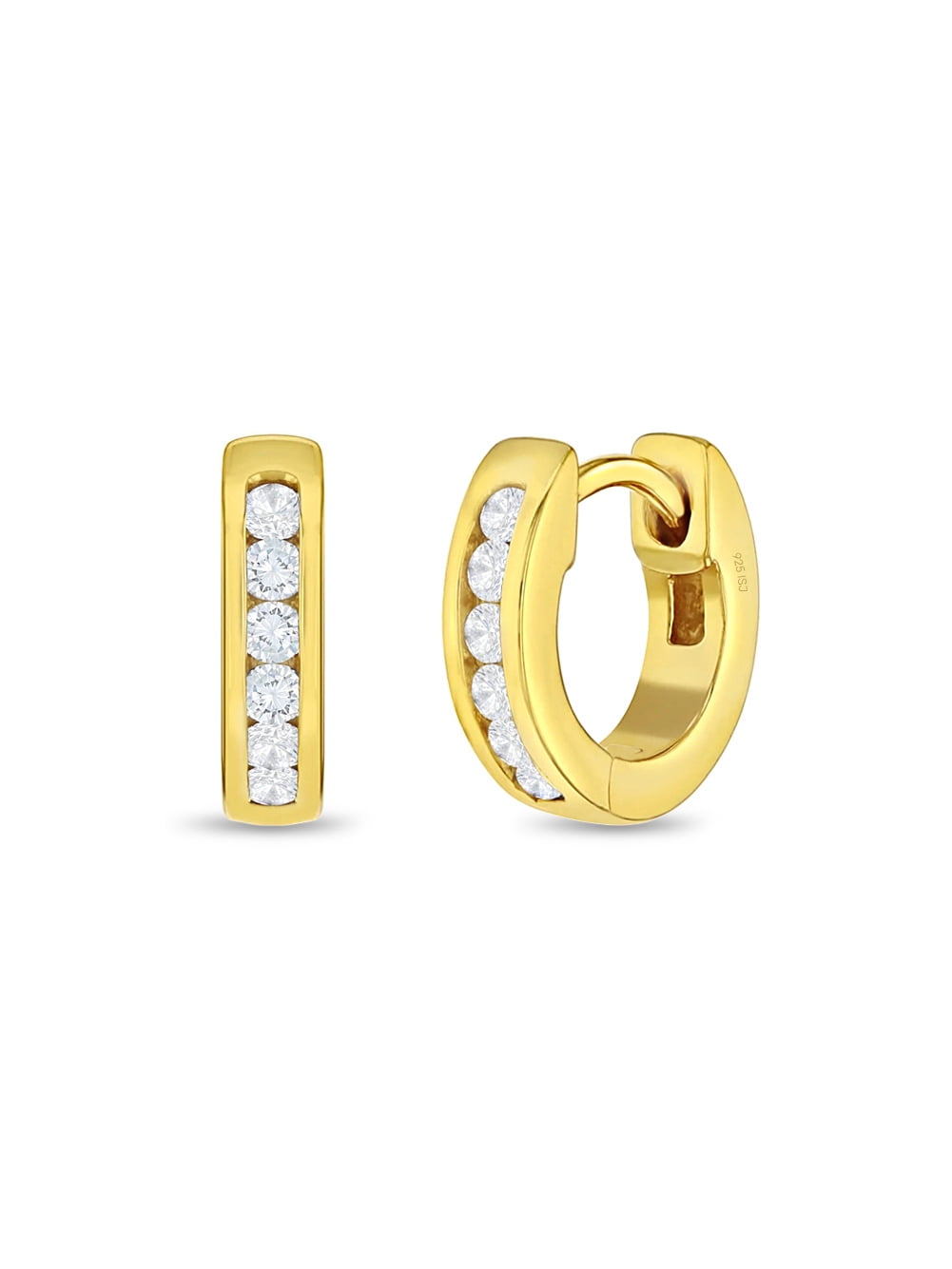 Channel Set CZ 8mm Baby / Toddler Earrings Hoop - Sterling Silver Gold Plated