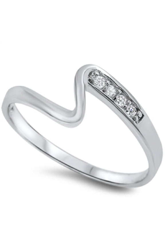 Channel Set Clear CZ Curvy Design Ring Sterling Silver Size 4