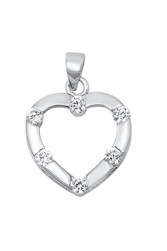 Channel Set Cubic Zirconia Heart Pendant Sterling Silver