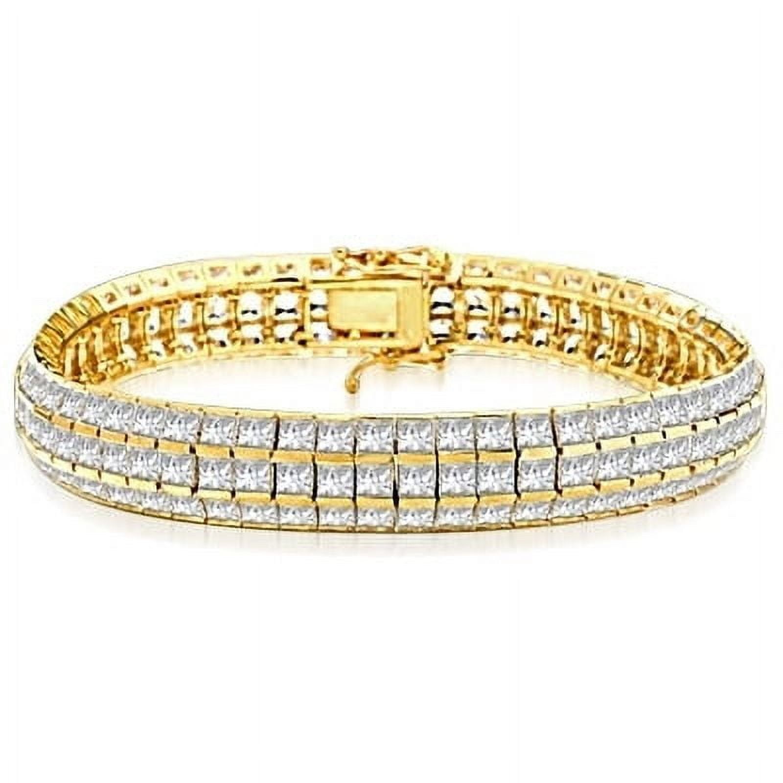 Channel Set Designer Bracelet with Artificial Princess Cut Diamonds by Diamond Essence set in 14K Solid Yellow Gold