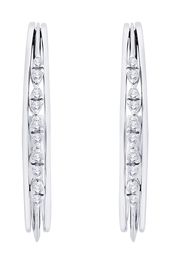 Channel Set Diamond Hoop Earrings in 10K White Gold (3/8 cttw, G-H, I2-I3)