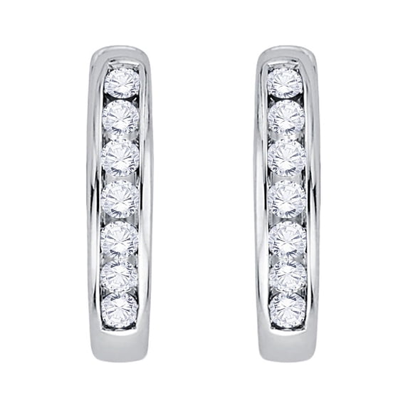 Channel Set Diamond Hoop Earrings in 14K White Gold (1/2 cttw, G-H, I2-I3)