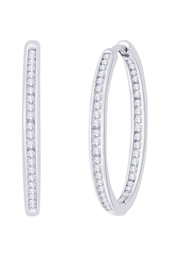Channel Set Diamond In and Out Hoop Earrings in 10K White Gold (1 cttw, G-H, I2-I3)