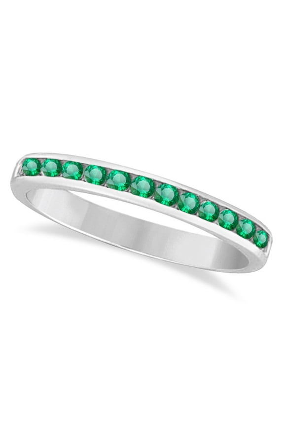 Channel-Set Emerald Band Stackable Ring 14k White Gold (0.40ct)
