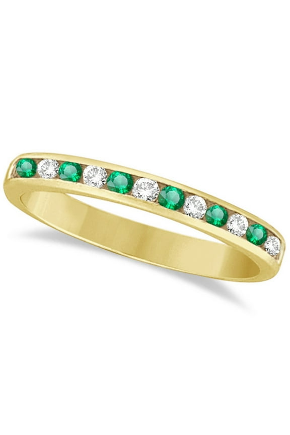 Channel-Set Emerald and Diamond Ring Band 14k Yellow Gold (0.40ctw)