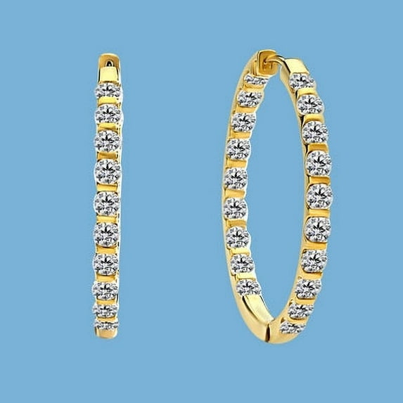 Channel Set Hoop Earrings with Simulated Round Brilliant Diamonds by Diamond Essence set in Vermeil
