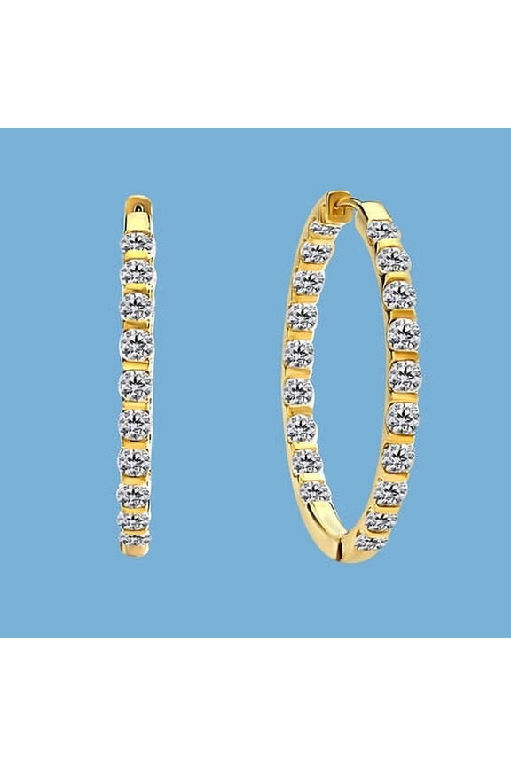 Channel Set Hoop Earrings with Simulated Round Brilliant Diamonds by Diamond Essence set in Vermeil