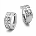 thumbnail image 1 of Channel Set Huggies with Two Rows of Simulated Princess Cut Diamonds by Diamond Essence set in 14K Solid White Gold, 1 of 1