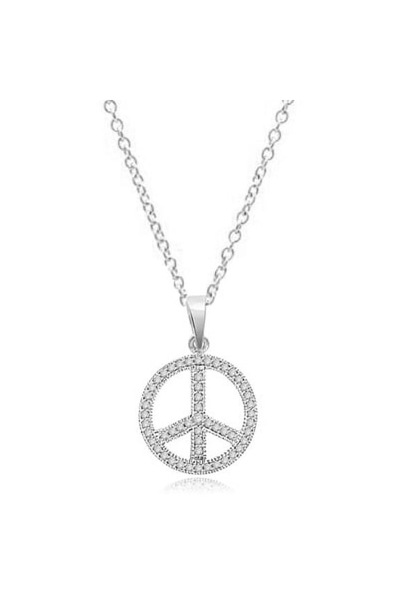 Channel Set Peace Pendant with Synthetic Round Brilliant Diamonds by Diamond Essence set in Sterling Silver