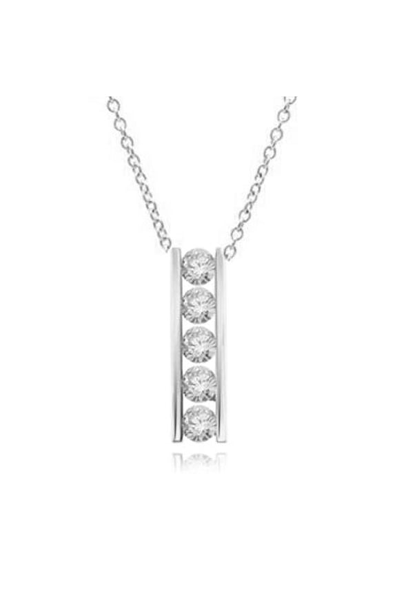 Channel Set Pendant with Artificial Round Brilliant Diamonds by Diamond Essence set in Sterling Silver