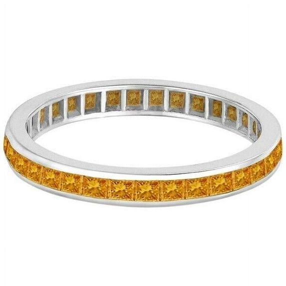 Channel Set Princess-Cut Citrine Eternity Ring Band 925 Sterling Silver Gemstone Jewelry For Women Gift By KIRAN FINE JEWELS