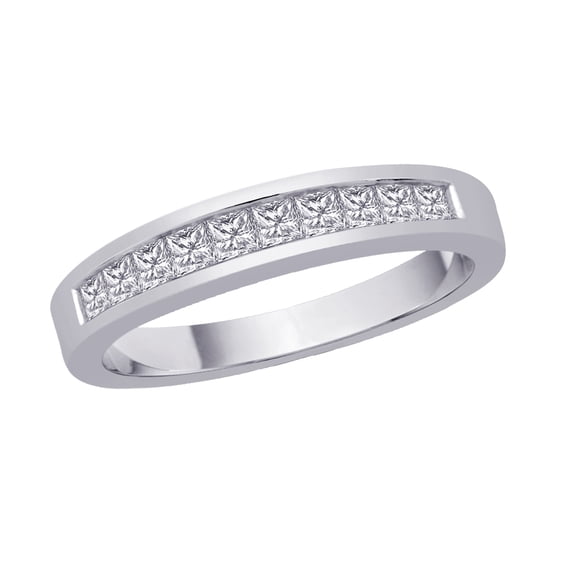 Channel Set Princess Cut Diamond Band in 14K White Gold (1/2 cttw)