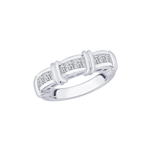 Channel Set Princess Cut Diamond Wedding Band in 14K White Gold (2/3 cttw, H-I, I2-I3)