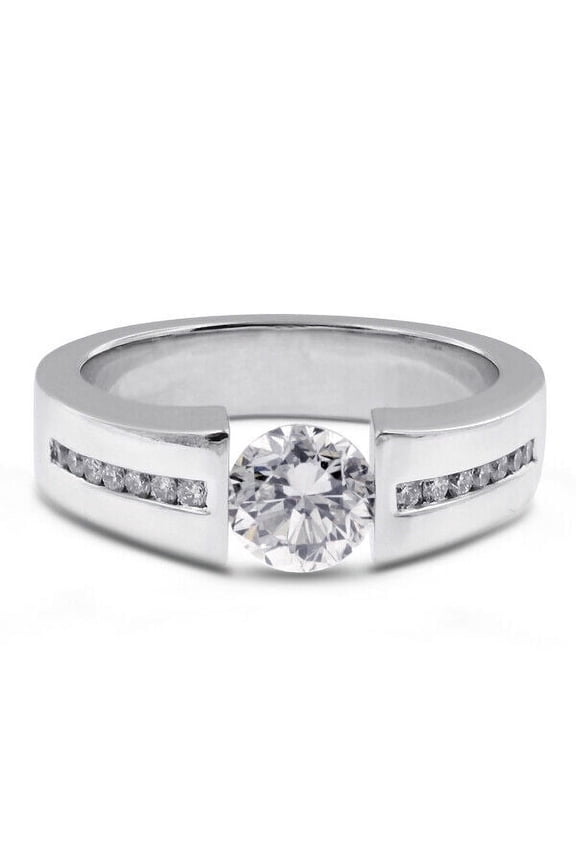 Channel Set Ring Tention Set Diamond Wedding Ring 2.2 Ct Diamond 14K White Gold Over