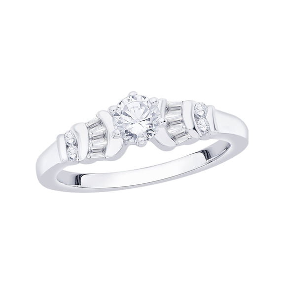 Channel Set Round and Baguette Cut Diamond Fashion Ring in 14K White Gold (3/4 cttw, G-H, I2-I3)