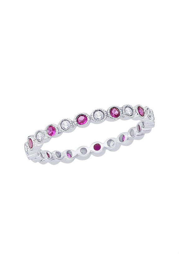 Channel Set Round and Ruby Diamond Eternity Wedding Band in 14K White Gold (2/3 cttw, G-H, I2-I3)