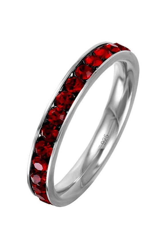 Channel Set Simulated Garnet Cubic Zirconia January Birthstone Eternity Ring Sterling Silver Size 5