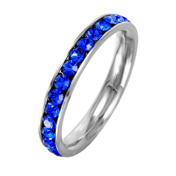 Channel Set Simulated Sapphire Cubic Zirconia September Birthstone Eternity Ring Sterling Silver Size 9