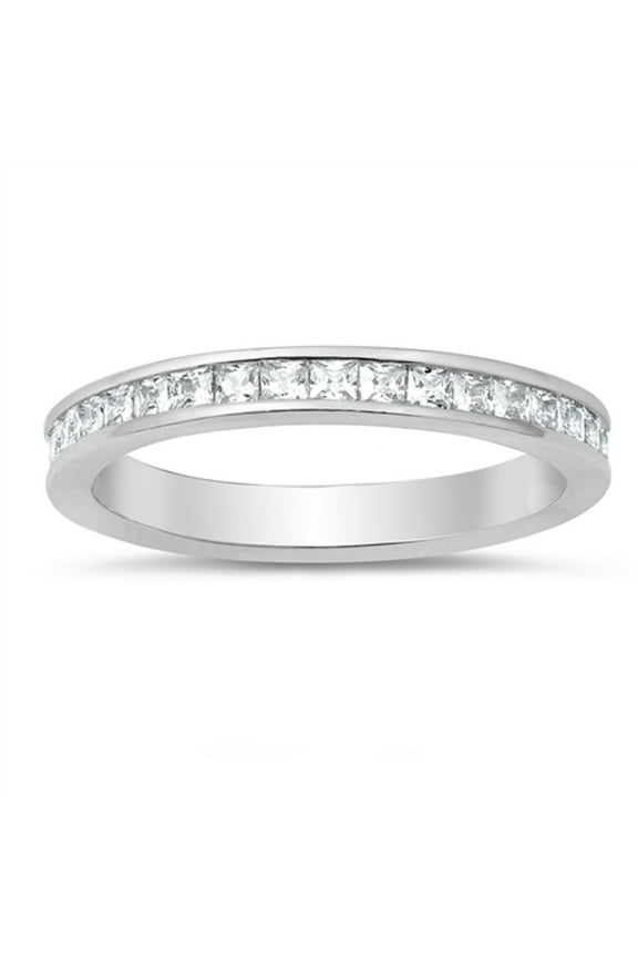 Channel Set Square Clear CZ Eternity Ring Sterling Silver Size 10