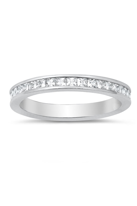 Channel Set Square Clear CZ Eternity Ring Sterling Silver Size 7