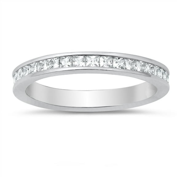 Channel Set Square Clear CZ Eternity Ring Sterling Silver Size 9