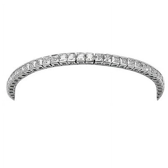 Channel Set Tennis Bracelet with Artificial Princess Cut Diamonds by Diamond Essence set in 14K Solid White Gold