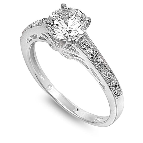 Channel Sided Round Center Cubic Zirconia Ring Sterling Silver 925