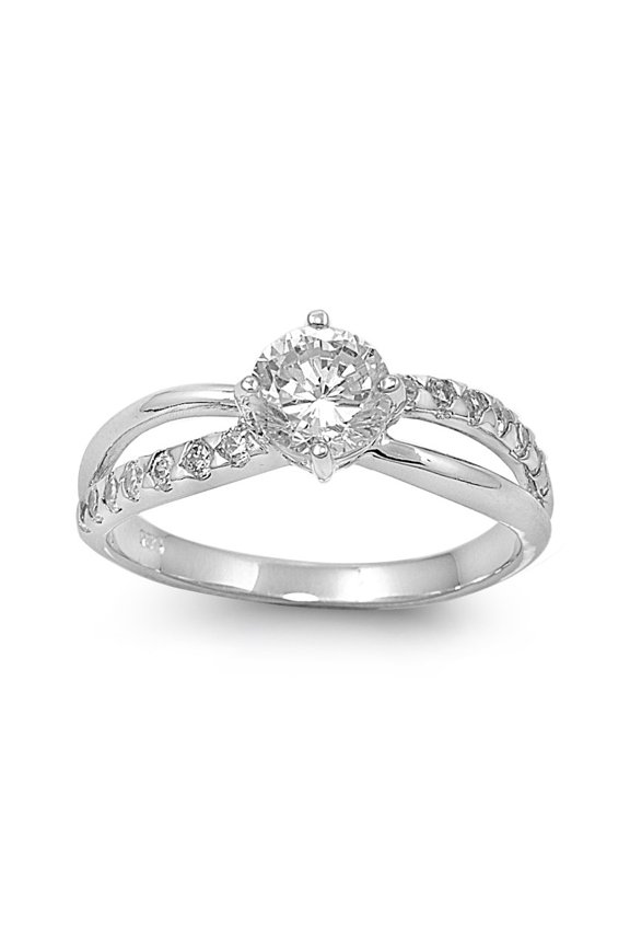 Channel Sided Round Center Cubic Zirconia Ring Sterling Silver 925