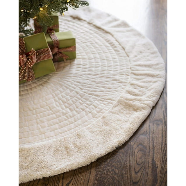 Channel Stitch Tree Skirt, 84 inches, White