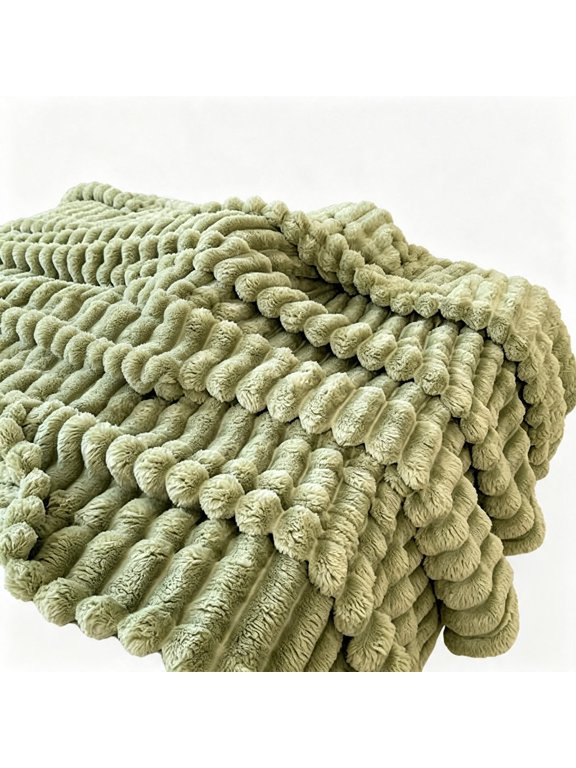 Channel Throw Blanket Fluffy Faux Fur Blanket 50*80 Inch for Sofa Bedroom Living Room, Plush & Warm Machine Washable Green