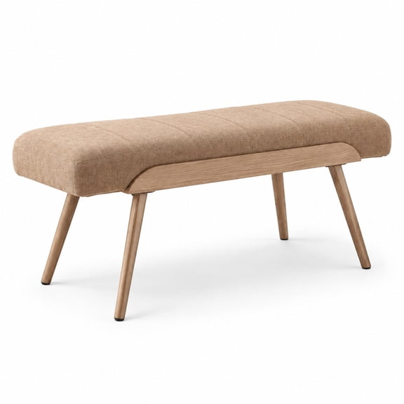 Channel Tufted Ottoman Bench with Solid Wood Trim, Bronze Metal Legs, Mid-Century Modern Upholstered Accent Bench 35.5" for Bedroom Entryway Living Room End of Bed, Linen Brown