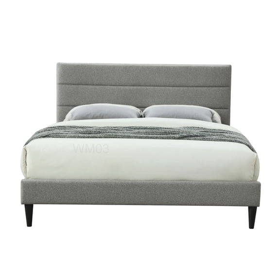 Channel Tufted Upholstered Platform Bed Frame, Full Size with USB Ports, No Box Spring Needed, Gray Fabric, Easy Assembly