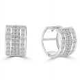 thumbnail image 1 of Channel and Prong Set Huggies with Four Rows of Princess and Round Melee Diamonds by Diamond Essence set in 14K Solid White Gold, 1 of 1